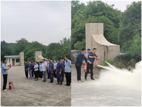 员工使用灭火器灭火